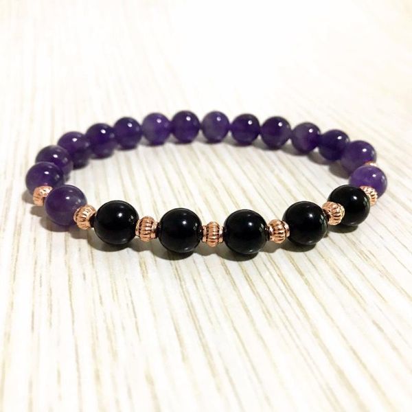 

beaded, strands 8mm natural purple quartz&black onyx bracelet yoga bracelets jewelry energy healing mala meditation