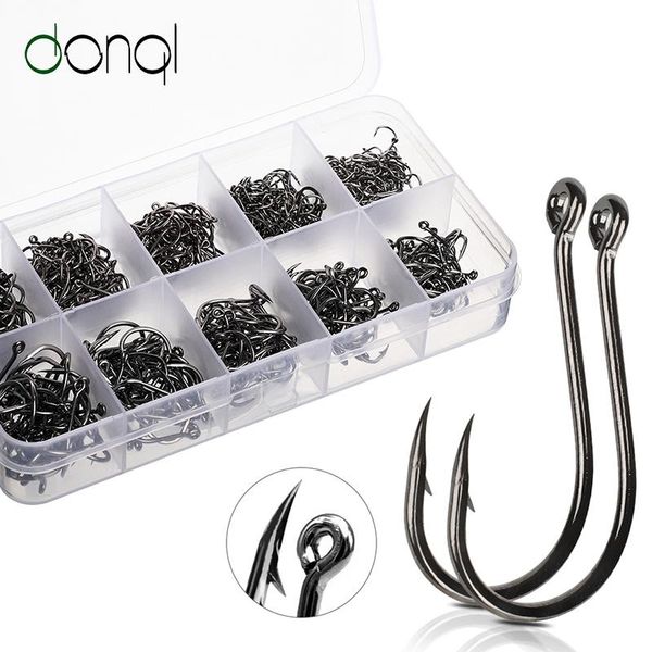 

fishing hooks donql 200-700pcs barbed single circle fishhook 3#-12# high carbon steel carp hook sea accessories