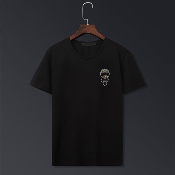 

spring style shinning drilling t-shirt cotton oversized tee black white color clothes 210716, White;black