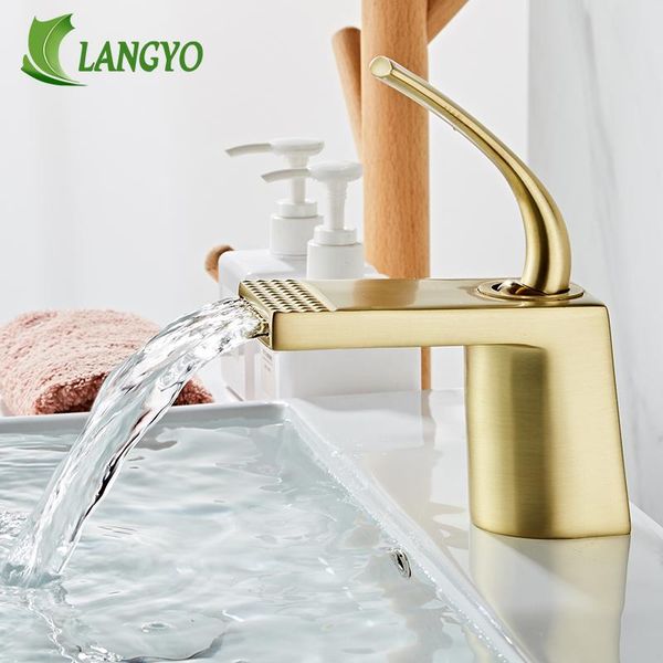 

bathroom sink faucets langyo single handle basin brass black/golden taps water creative deck mounted mixer tapware for bath