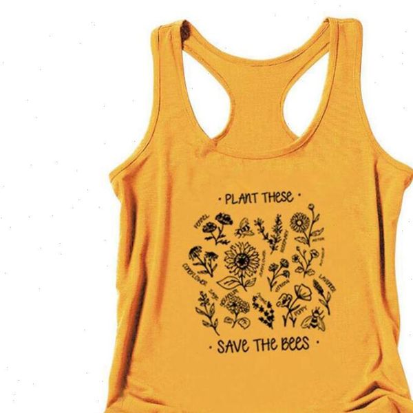 

women tanks plant these save the bees print tank aesthetic sunflower shirt causal summer sleeveless racerback, White