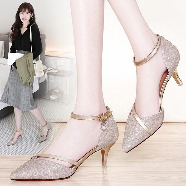 

dress shoes 2021 woman gold high heels wedding birde rhinestones pumps women sandals ladies, Black