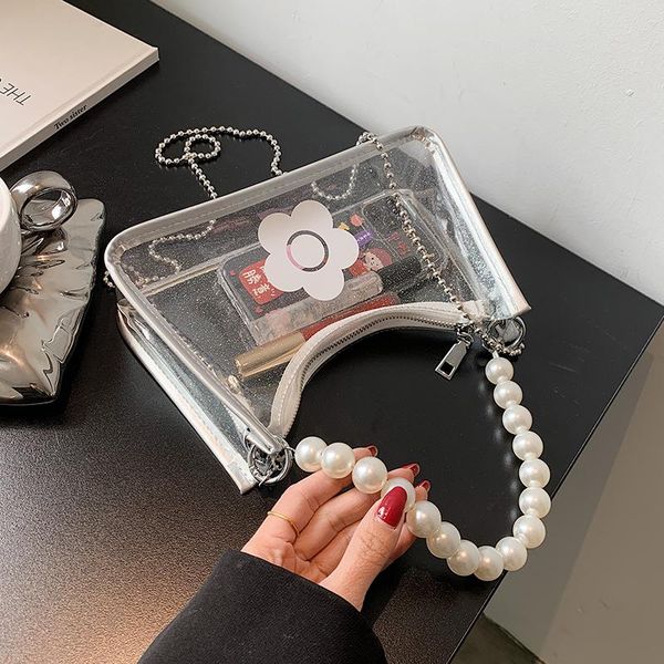 

evening bags niche design summer transparent bag female fashion chain pearl handbag square underarm dual-use