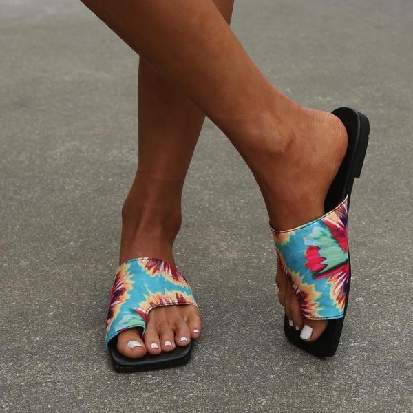 

slippers 2021 women's shoes fashion casual daily comfortable color printing simple set toe flat summer sandals and 43, Black