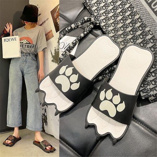 

slippers 2021 cartoon cute bear couple women's shoes summer ins trend beach sandals and men, Black