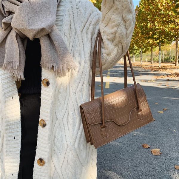 

vintage brand crocodile pattern handbag shoulder bags for women chic design small underarm female tote bolso cross body