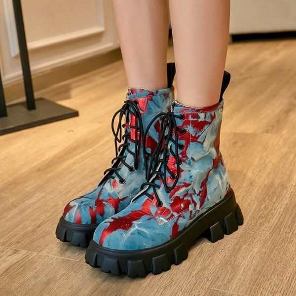 

boots genuine leather shoes, winter shoes round tip thick colours mixed zf8v, Black