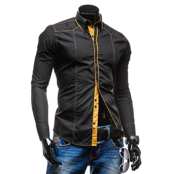 

men's casual shirts fashion autumn youth men's cotton men slim striped patchwork long sleeve evening shirt 9hfj, White;black