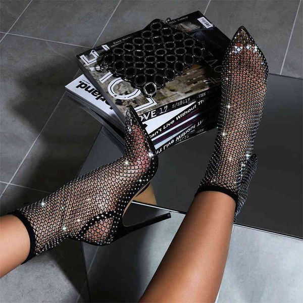 

dress shoes female black fishnet half ankle boots high women hollow pumps ladies fashion pointed to shoes bigger iml5