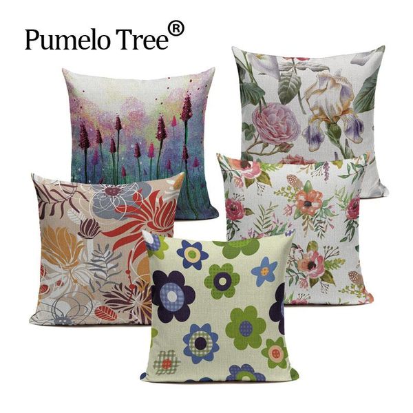 

cushion/decorative pillow printed cotton linen cushion cover car sofa decorative vintage style color flowers pattern case throw custom