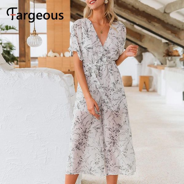 

women's jumpsuits & rompers fargeous floral print white jumpsuit women summer 2021 casual v neck high waist sashes long holiday chiffon, Black;white