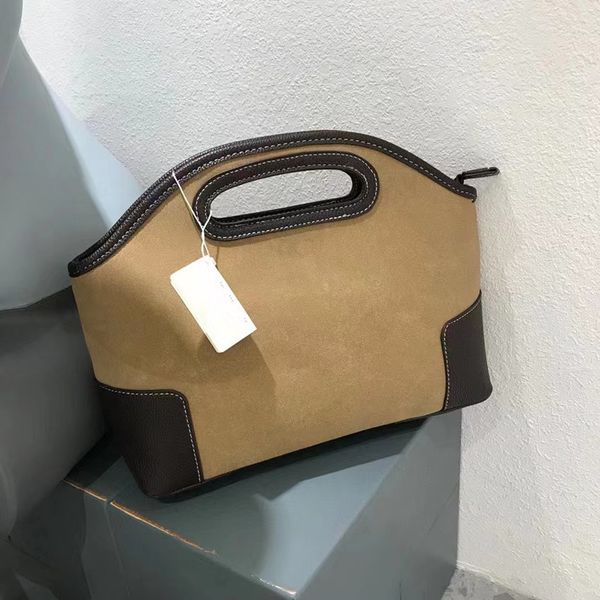 

brown casual handbag style designer bags mens womens retro suede leather splicing totes fashion shopping pocket with thin strap