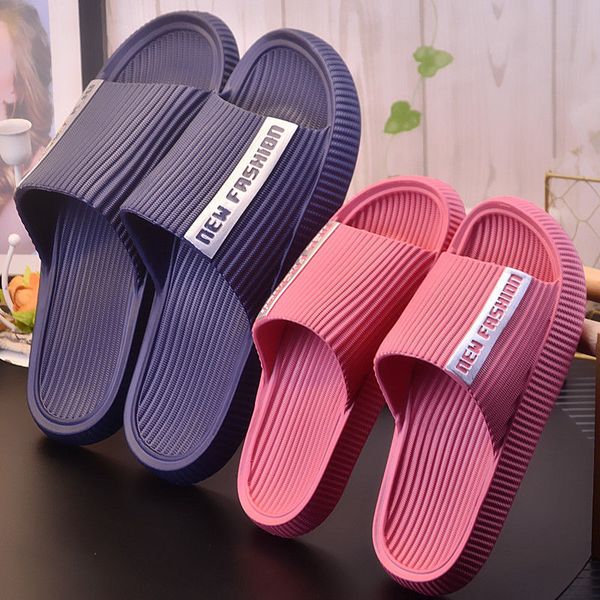

luxury slippers step on shit feeling female summer indoor odor proof thick bottom couple bath antiskid bathroom home men's cool slipper, Black