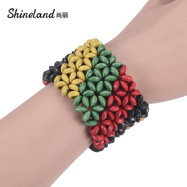 

beaded, strands shineland colorful wood beads stretch bracelet hand-woven multilayer openwork strand bangles for women bohemian ethnic jewel, Black