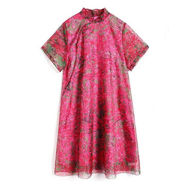 

ethnic clothing vintage women print flower cheongsam traditional chinese ladies evening party gown dress large size 3xl daily qipao vestidos, Red