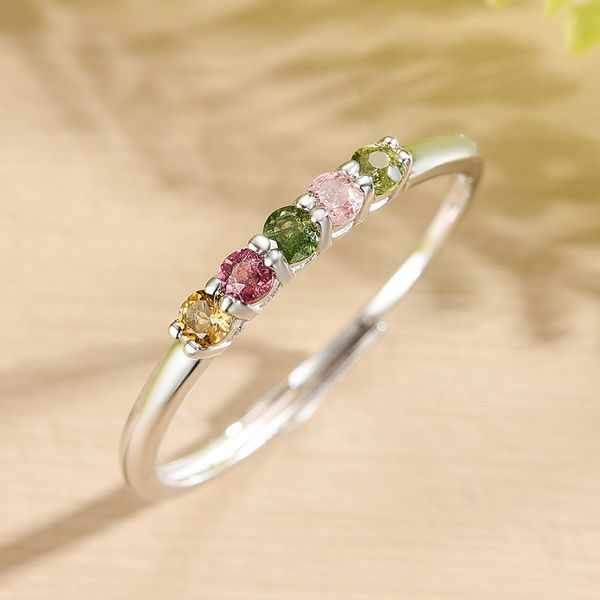 

tourmaline 925 natural stone multicolor sterling silver s925 opening s for women adjustable wedding ring, Slivery;golden