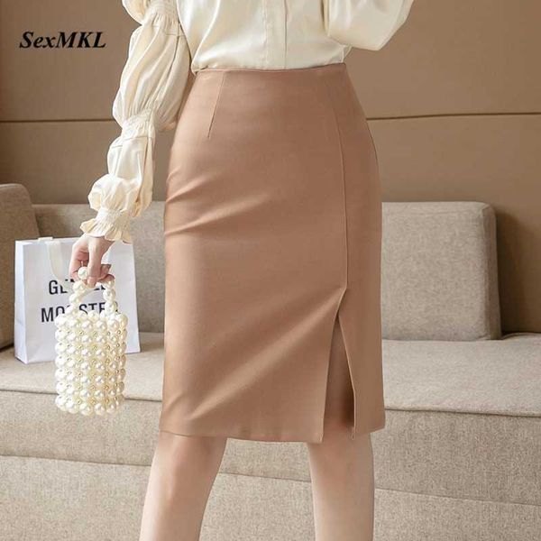 

women elegant pencil skirts plus size fashion high waist bodycon office skirt korean clothing winter slim black skirt 210528