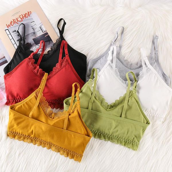 

bras linbaiway women's lace bra cotton thin wireless underwear lingerie push up padded bralette soft crop top, Red;black