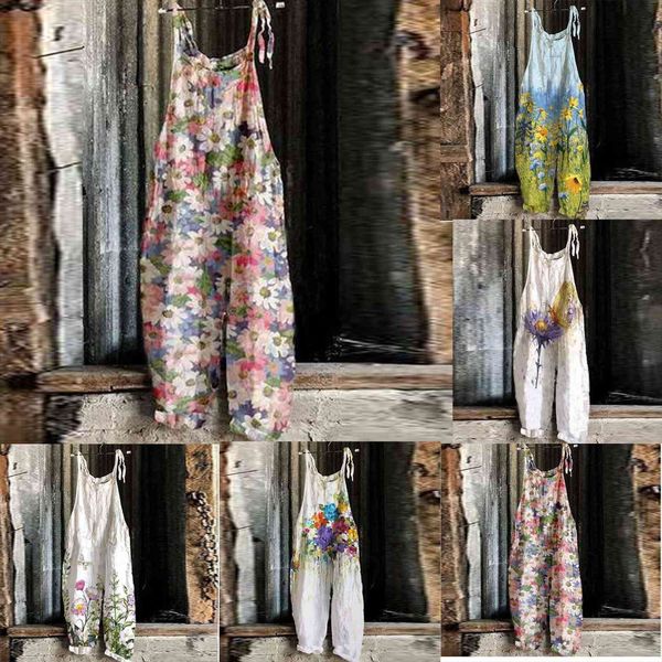 

Jumpsuit Elegant Fashion Ethnic Style Womens Capris Printed Cold Shoulder Suspender Ladies Summer Rompers Ropa Mujer Verano, Black;white