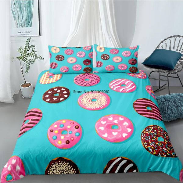 

bedding sets donuts duvet cover set cute chocolate printed 2-3pcs kids boys girls food quilt  king bedclothes