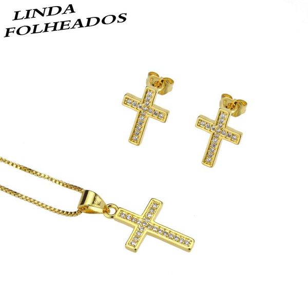 

earrings & necklace design gold copper white cubic zirconia small cross for women anniversary party simple jewelry set gifts, Silver