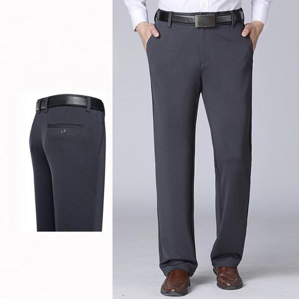 

men's suits & blazers casual men pants solid color stretchy spring mid waist straight loose business long suit trousers autumn, White;black