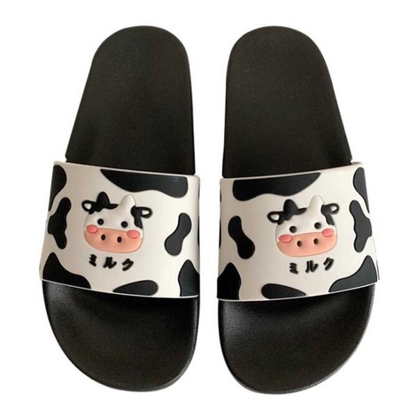 

women cartoon slippers cute cow summer shoes ladies bathroom shower slipper soft pvc white black female home floor slides qq594 210625