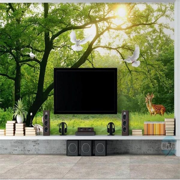 

wallpapers custom size 3d po wallpaper mural livingroom bedroom big tree forest sika deer picture sofa tv backdrop for wall