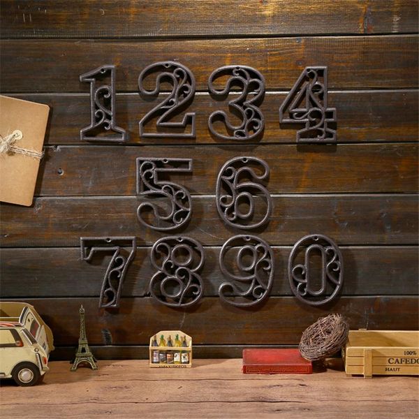 

high end american industrial cast iron digital wall decoration cafe bar restaurant diy house nunber table phone number plate other door hard
