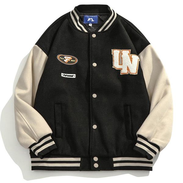 

men's jackets varsity jacket coat men japanese streetwear letter towel embroidery patchwork bomber college fashion vintage baseball, Black;brown