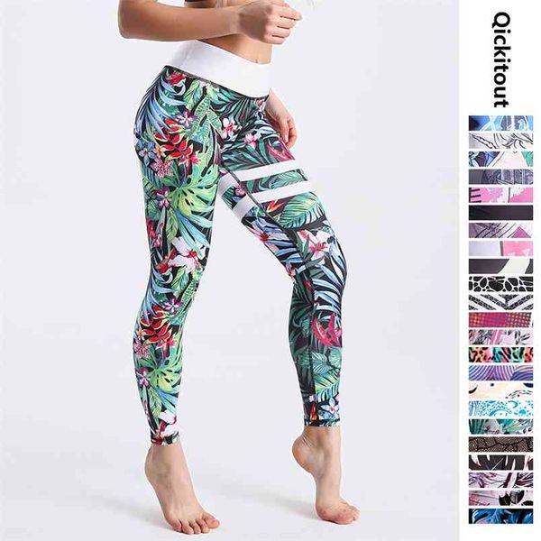 

qickitout 12% spandex high waist digital printed fitness leggings push up sport gym leggings women 210913, Black