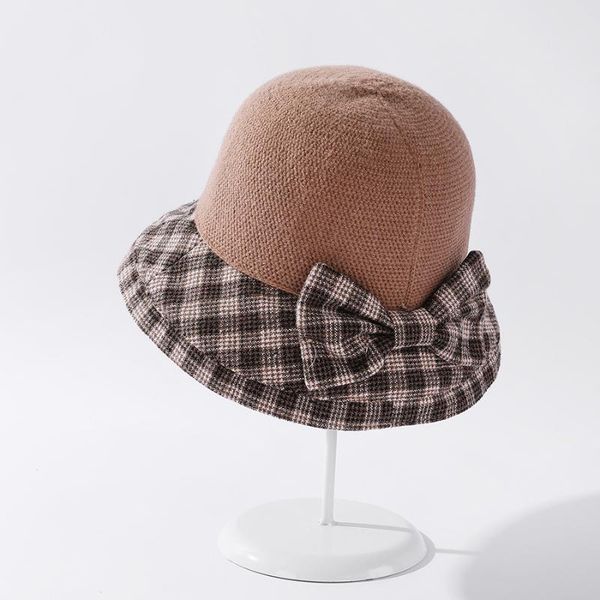 

wide brim hats autumn winter women dome knitted bucket hat panama fisherman thicken warm solid color fishing cap female caps, Blue;gray