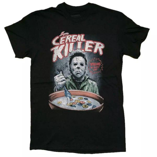 

halloween michael myers cereal killer parody t-shirt sizes s to 3xl, White;black