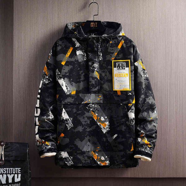 

casual men's hooded et, windbreaker, camouflage street clothing, hip hop, novelty in spring 2021, Tan;black