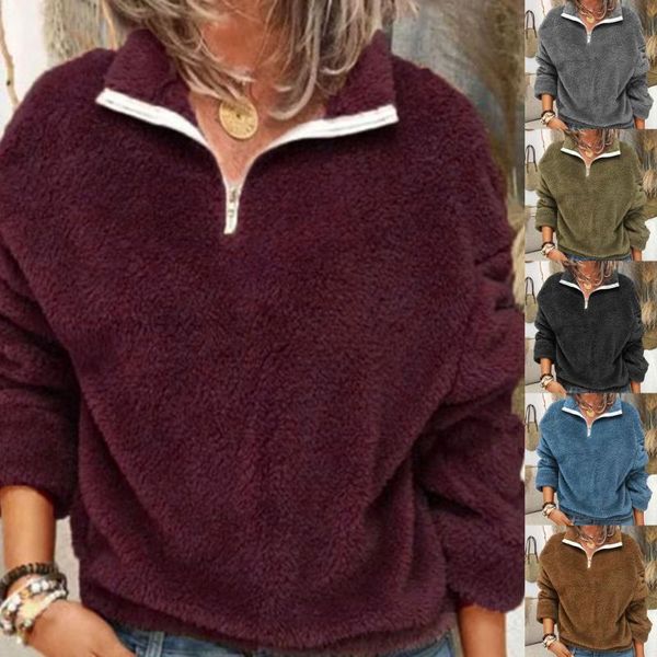 

women's sweaters streetwear fashion plush sweater women long sleeve zipper v-neck casual pullovers autumn winter warm coat, White;black