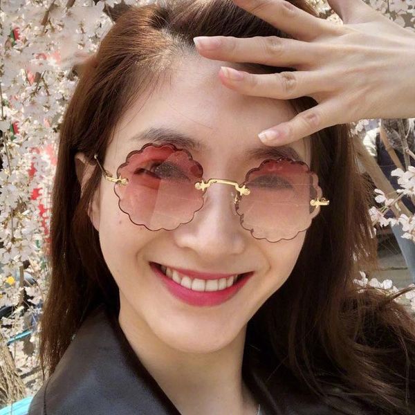 

sunglasses vintage round women men fashion brand designer rimless glasses retro pink sun uv400, White;black