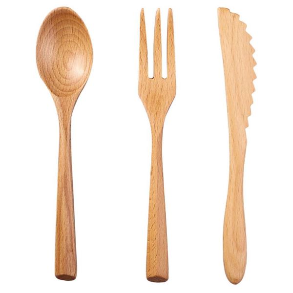 

chopsticks 3 pcs japanese style wooden cutlery set beech three-piece for home (log color)