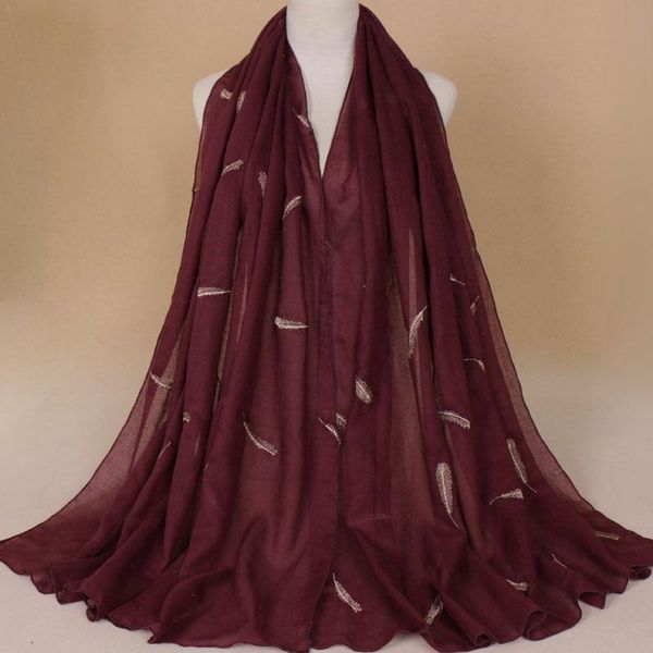 

scarves retro embroidered solid color scarf muslim dress female four seasons cotton and linen embroidery long shawl, Blue;gray