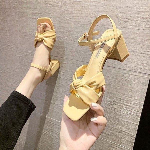 

sandals high-heeled women 2021 casual classic shoes summer korean square head fish mouth thick heel, Black
