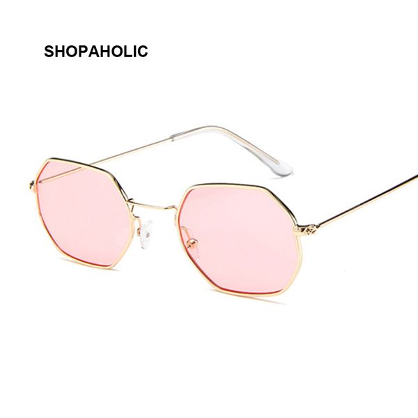 

Fashion sunglasses Women's brand Designer Small frame Polygon Clear lens Sunglasses Vintage Hexagon Metal Glasses wholesale, White;black