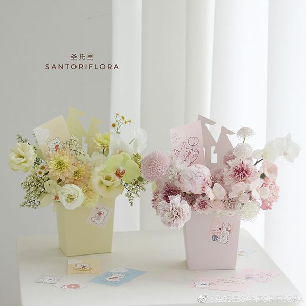 

children's day small gift box 5pcs mini castle paper candy flower packaging wrap