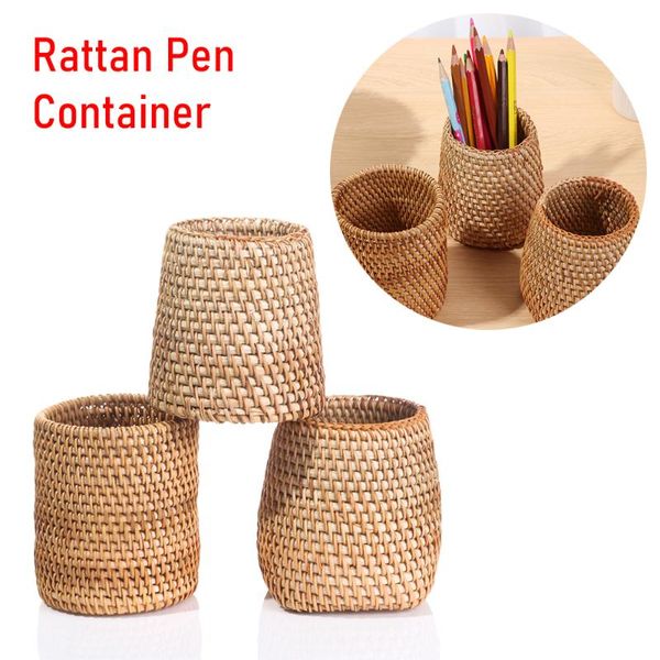 

multi-use rattan pen container handmade tea jar sundries storagebox tableware organizer chopsticks tube home decor storage baskets
