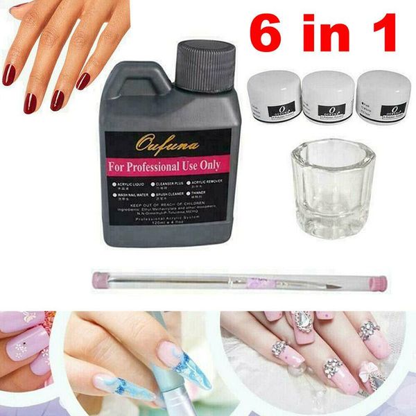 

nail art kits 6 in 1 kit acrylic liquid powder pen manicure brush & glass dappen dish tools set for beauty diy