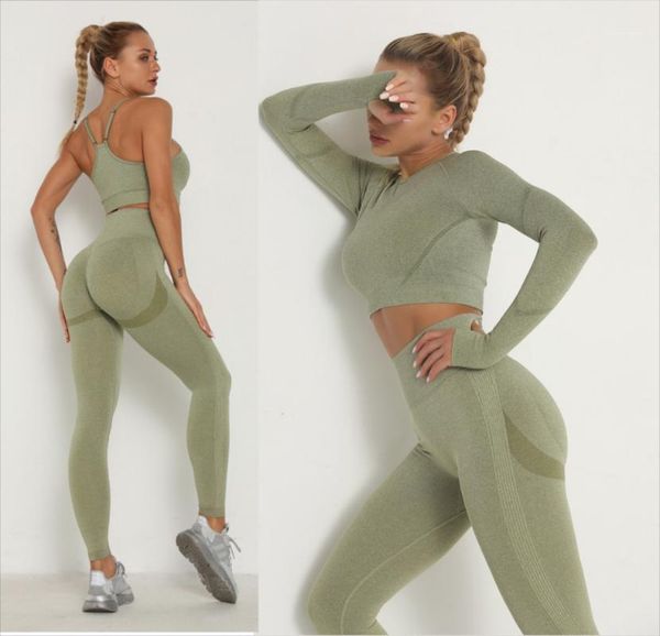 

yoga outfit clothing women sport set gym long sleeve high waist belly control leggings clothes seamless suit booty girls