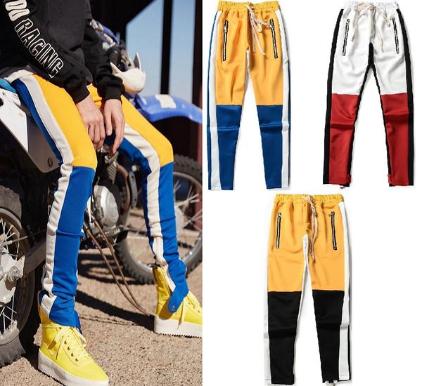 

high street designer pencil pants personality side zipper closure sport sweatpants trendy retro color matching patchwork sports casual trous, Black