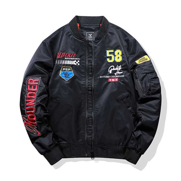 

tehezad autumn bomber jacket men pilot air force loose jacket vintage embroidery baseball waterproof windbreaker for men 211013, Black;brown