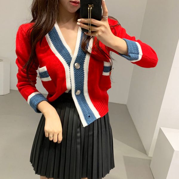 

women's jackets chic female autumn knits short cardigans nightgown with long sleeve button pretty cork open spot feminine outwear whq5, Black;brown