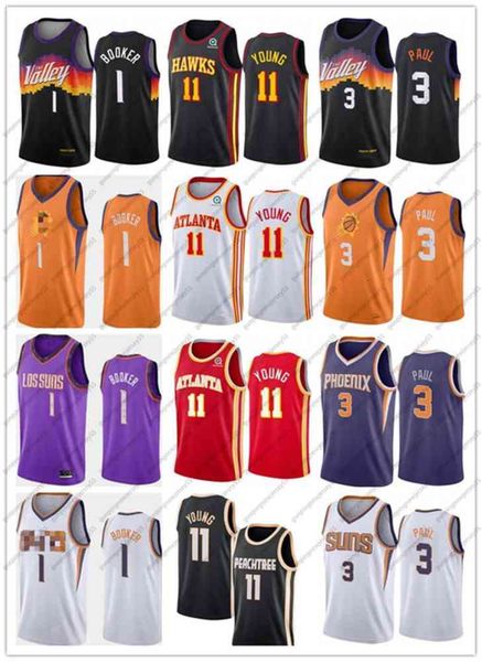 

2021 men women youth sun chris 3 paul trae 11 young basketball jerseys red blue black city retro authentic hawk devin 1 booker valley, Black;red