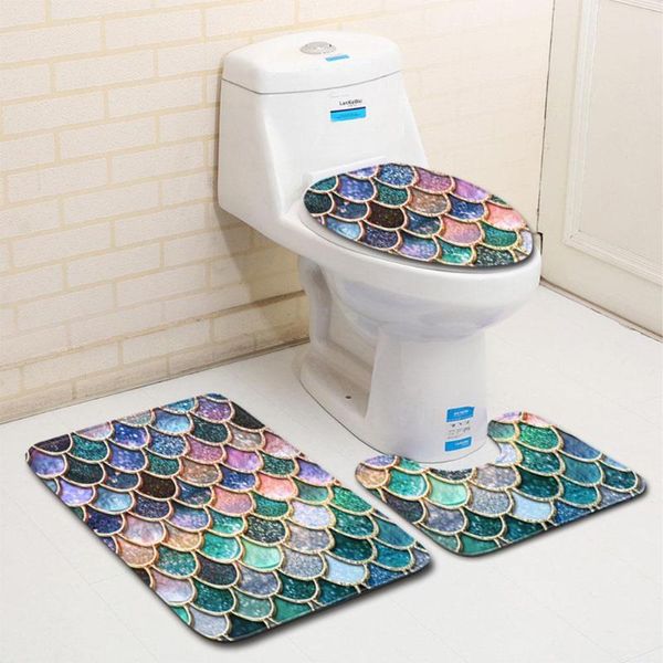 

bath mats 3pcs/set fish scale printed toilet set mat cover rug bathroom decorations