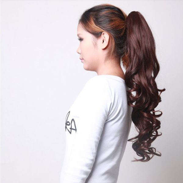 

girls wig super natural fluffy claw curling tiger clip horsetail, Black;brown